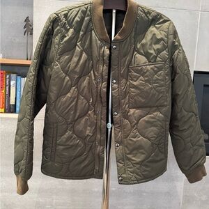 MOTHER Olive Quilted Bomber Jacket